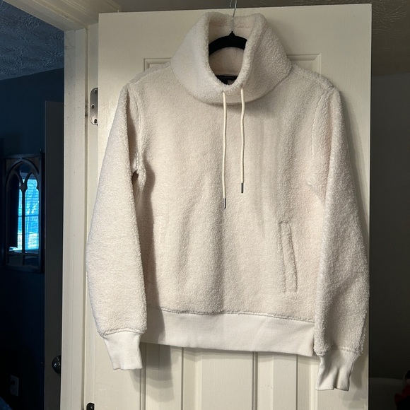 Brooks Brothers Ivory White Teddy Pullover Drawstring Mock Neck Sweatshirt Sz S - Picture 3 of 9